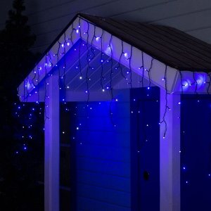 Гирлянда «Бахрома» 3 ? 0.6 м, IP44, УМС, тёмная нить, 160 LED, свечение синее, мерцание белым, 220 В