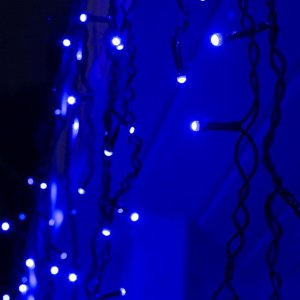 Гирлянда «Бахрома» 3 x 0.6 м, IP44, УМС, тёмная нить, 160 SMD-LED, свечение синее, 220 В
