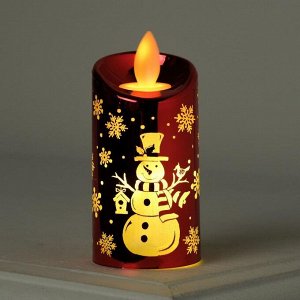 Светодиодная фигура «Красная свеча со снеговиком» 5 x 9 x 5 см, пластик, батарейки AG13х3, свечение тёплое белое