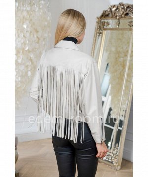 Модная куртка кожаная белого цвета укороченнаяАртикул: D-1736-50-BG