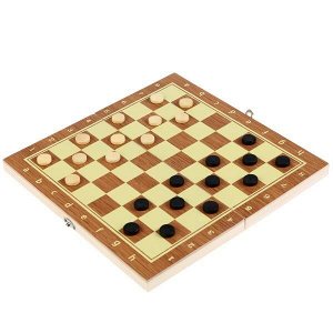 P00037-R Шахматы деревянные с пласт.фиг., 2в1 (шахматы+шашки), 24,5*12,7*3,8см ИГРАЕМ ВМЕСТЕ в кор.120шт