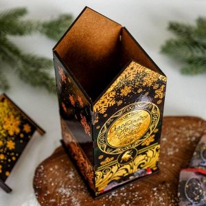 Чайный домик "Счастливого Нового года", чёрно-золотой 19,3x15x6x8,6 см