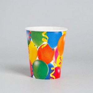 Бумажные стаканы «Праздник», воздушные шары и серпантин, 250 мл, набор 6 шт.