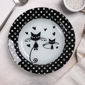Тарелка суповая Доляна «Котики», 450 мл, d=18,8 см, цвет белый/чёрный