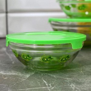 Набор салатников с крышками «Киви», 5 шт: 130/200/350/500/900 мл, цвет зеленый