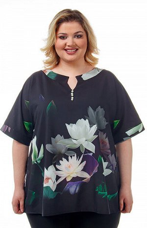 2025 блуза Эта блуза имеет легкое расклешение к низу, что позволяет ее носить женщинам с любой фигурой. Женственный вырез горловины с перламутровыми пуговками. Великолепный дизайн кувшинок на классиче