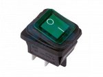 Выключатель клавишный 250V 15А (4с) ON-OFF зеленый  с подсветкой  ВЛАГОЗАЩИТА  REXANT 36-2362