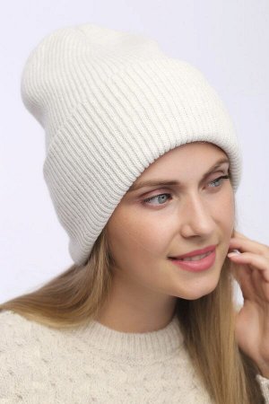Шапка шапка  54-58 см, светло серый, Двухслойный подворот - осень - -  шерсть 50% акрил 50%