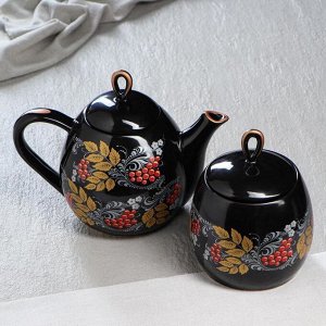 Чайная пара "Петелька", черный, глазурь, 2 предмета: чайник 1.1 л, сахарница 0.8 л