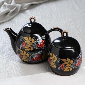 Чайная пара "Петелька", черный, глазурь, 2 предмета: чайник 1.1 л, сахарница 0.8 л