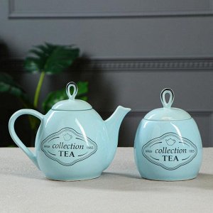 Чайный набор "Петелька" чайник 0,8 л, сахарница 0,5 л,голубая глазурь, деколь чай, микс