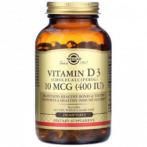Витамин D3, 400 МЕ, 250 жидких гелевых капсул