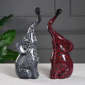 Набор статуэток "Слоны Инь-Янь", кракелюр, красно-чёрный, 33 см
