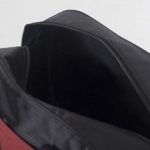 Сумка спортивная, отдел на молнии, наружный карман, длинный ремень, цвет чёрный/бордовый