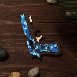 Сувенир деревянный «Резинкострел, синий камуфляж» + 4 резинки