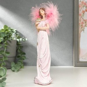 Сувенир полистоун "Ангел-девушка в розовом платье, с букетом" крылья пух 21,5х5,5х5,7 см