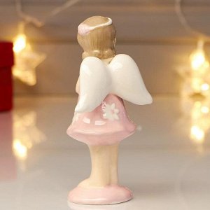 Сувенир керамика "Малышка-ангел в розовом платье с цветами - молитва" 13х4,5х6,5 см