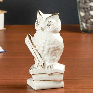 Сувенир керамика "Мудрая сова на книгах" белый, со стразами, 13,2х6,7х7,5 см