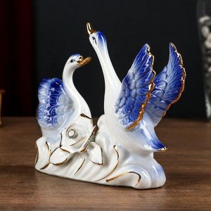 Сувенир керамика "Взлёт лебедей из пруда" синие, страза 11,7х5х14 см