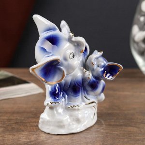 Сувенир керамика "Игры слонят" синие с золотом 10х6х10,2 см