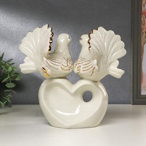 Сувенир керамика "Голубки на сердце с розой" 21,8х23х11,8 см