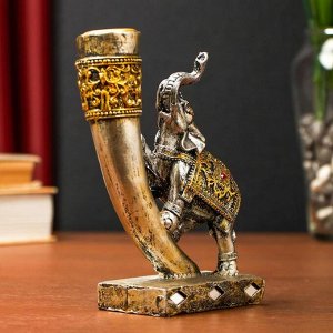 Сувенир полистоун "Слон в золотой попоне с рубином у бивня" 16х9х5 см