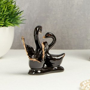 Сувенир керамика "Лебедь с лебёдушкой" чёрный с золотом 8.5х4х6.5 см