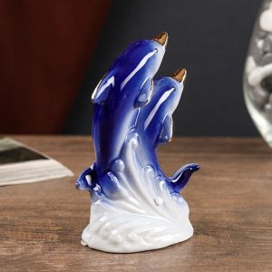 Сувенир керамика "2 дельфина" синие с золотом 10х7х4 см