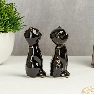 Сувенир керамика "Чёрные кошки" с золотом набор 2 шт 7,5х3х3 см