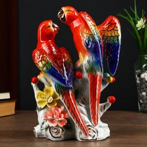 Сувенир керамика "Два попугая Ара на ветке с цветами" 29,5х10,8х20,7 см