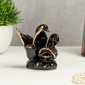 Сувенир керамика "Лебеди - купание" чёрный с золотом 7х7,5х5 см