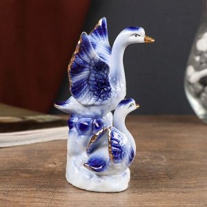 Сувенир керамика "Лебеди" синие с золотом 12х8х10 см
