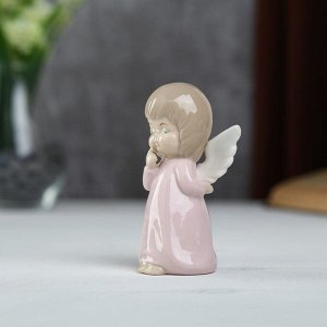 Сувенир керамика "Ангел-пухлячок в розовом платье - застенчивый" 10,5х4,5х6,3 см