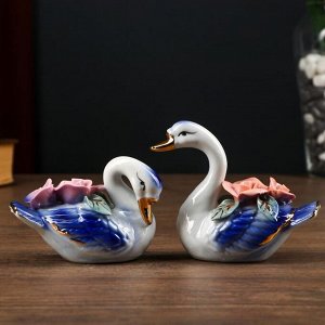 Сувенир керамика "Синие лебеди с букетом роз" набор 2 шт 8,5х5х9 см