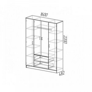 Шкаф 4-х дверный Квадро 1600х482х2200 Ясень шимо