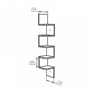 Полка угловая навесная Лофт, 224x224x1280, Венге