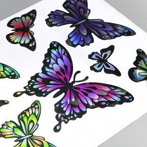Наклейка пластик интерьерная голография "Бабочки" 50х32 см