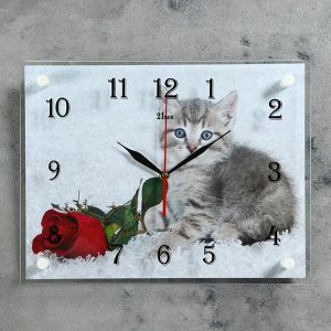 Часы настенные. серия: Животный мир. "Котенок и роза". 30х40 см