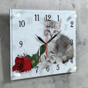 Часы настенные, серия: Животный мир, "Котенок и роза", плавный ход, 30 х 40 см