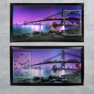 Часы-картина настенные, серия: Город, "Бруклинский мост", микс 50х100 см
