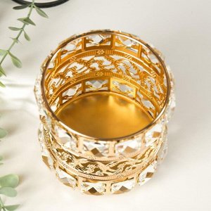 Подсвечник металл, стекло на 1 свечу "Кристаллы и цветы" золото 12,2х11,5х11,5 см