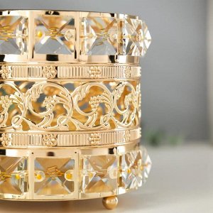 Подсвечник металл, стекло на 1 свечу "Кристаллы и цветы" золото 12,2х11,5х11,5 см