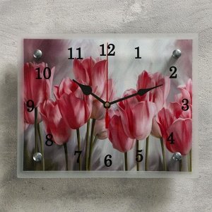 Часы настенные. серия: Цветы. "Розовые тюльпаны". микс 20х25 см
