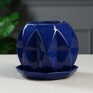Цветочный горшок "Сфера", глазурь, синий, керамика, 1.5 л