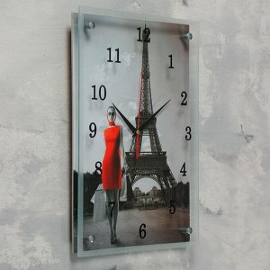 Часы настенные, серия: Город, "Девушка в красном платье в Париже", 30х40  см, в ассортименте