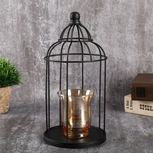 Подсвечник металл, стекло на 1 свечу "Купол" чёрный 26,5х13х13 см