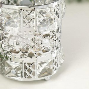 Подсвечник металл, стекло на 1 свечу "Геометрия" серебро 11х9,5х9,5 см