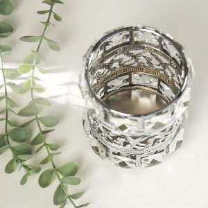 Подсвечник металл, стекло на 1 свечу "Кристаллы и цветы" серебро 11,5х8,5х8,5 см