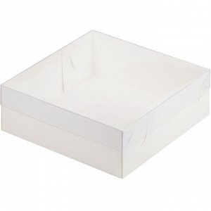 Коробка для десертов с прозрачной крышкой Белая 20х20х7 см