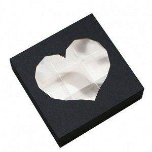 Коробка на 9 конфет «Хрустальное сердце» Чёрная 14х14х3,5 см